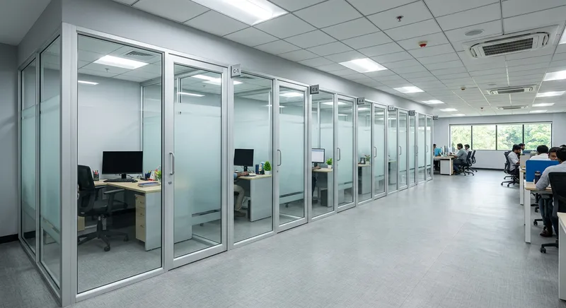 Aluminium and frosted glass office partition fit-out at East Fort, Thrissur