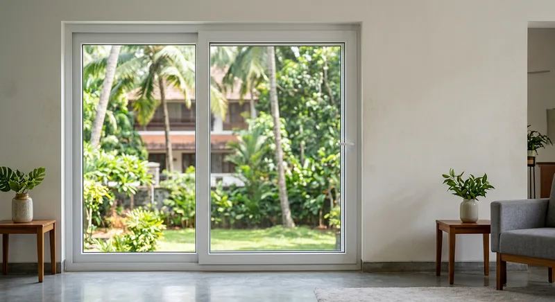 Sliding aluminium window installed at a Thrissur living room